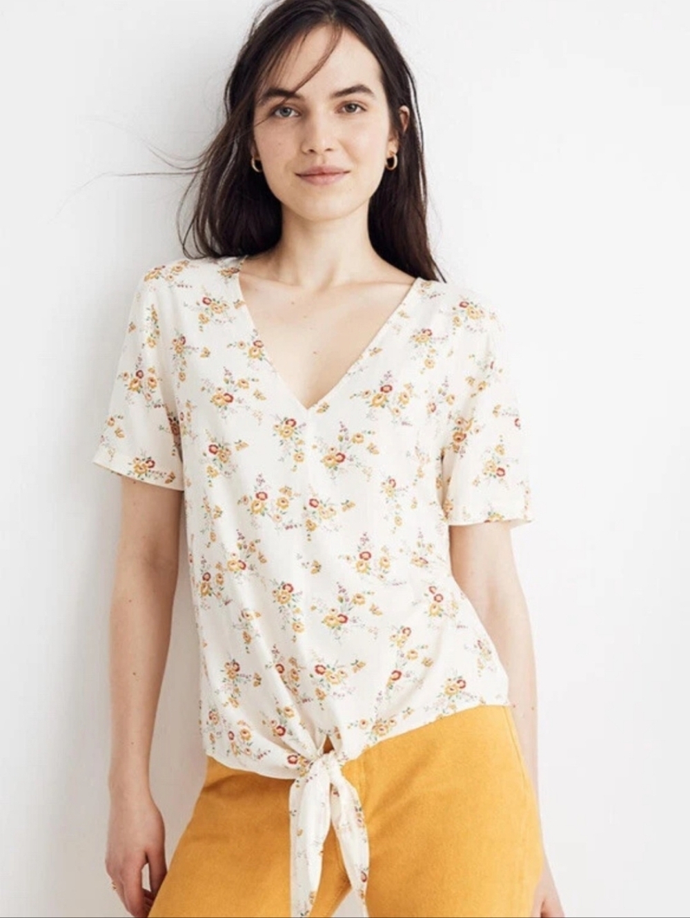 MADEWELL Novel Tie-front Top Size S Floral V-neck Feminine Boho
